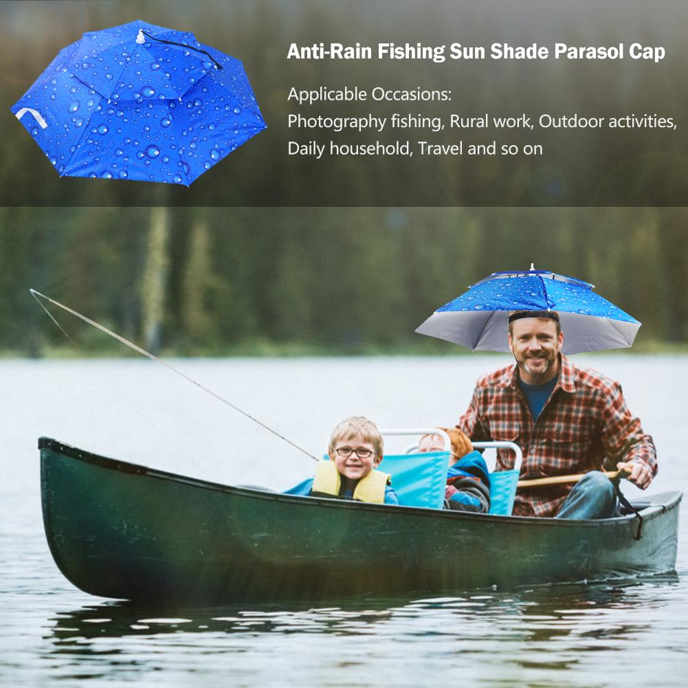Foldable Head Double Layer Umbrella Hat Outdoor Sun Shade Headwear Fishing Cap
