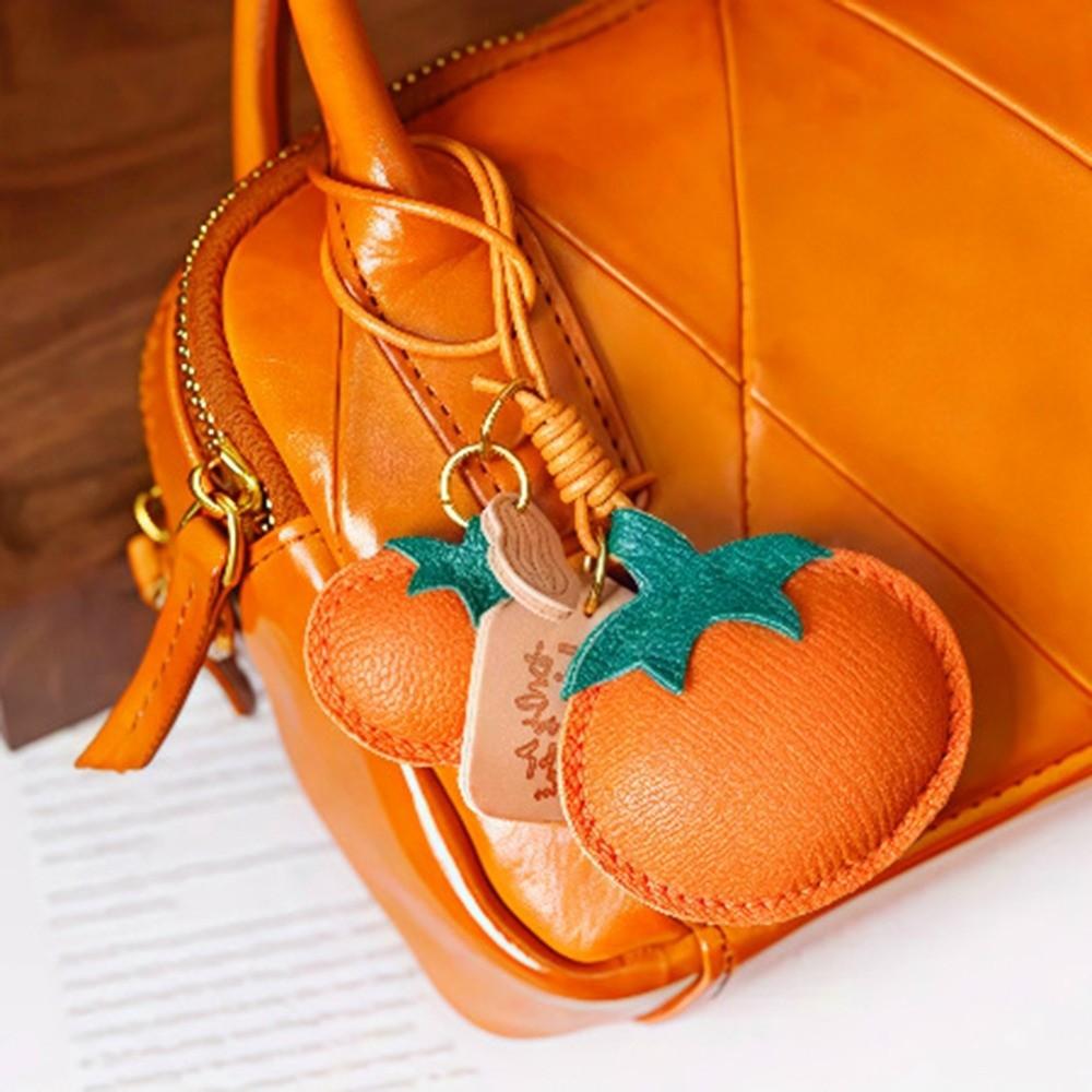 Cute Persimmon Keychain Funny Design Creative Key Ring Creative Leather Bag Pendant  Woman