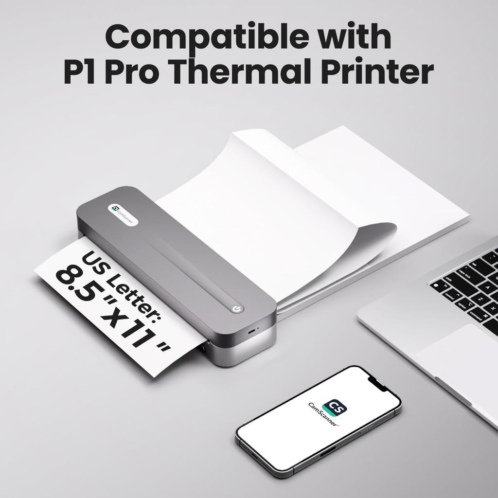 Thermal Printer Paper 8.5x11 Inch, 100 Sheets US Letter Size Foldable Paper, Long-Term Archival Quality, Compatible with CamScanner P1 Pro Printer,