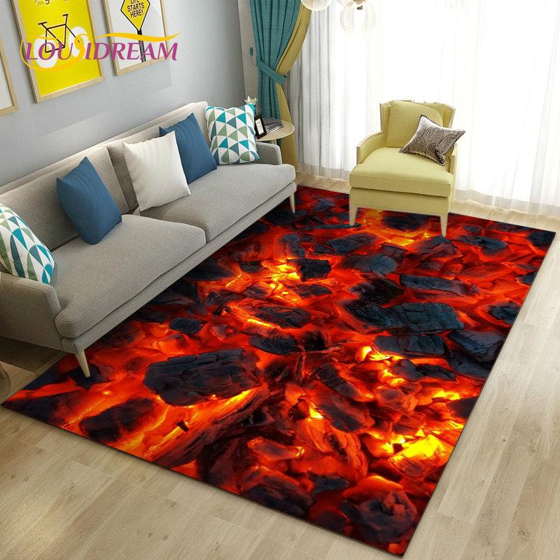 3D Volcano Lava Magma Area Rug Large,Carpet Rug for Living Room Bedroom Sofa Doormat Decoration,Kid Game Play Non-slip Floor Mat