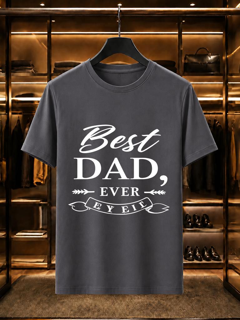 2026 New Arrival 100 Cotton Tshirt Vintage Script Best Dad Ever Banner Print Crew Neck Casual Short Sleeve