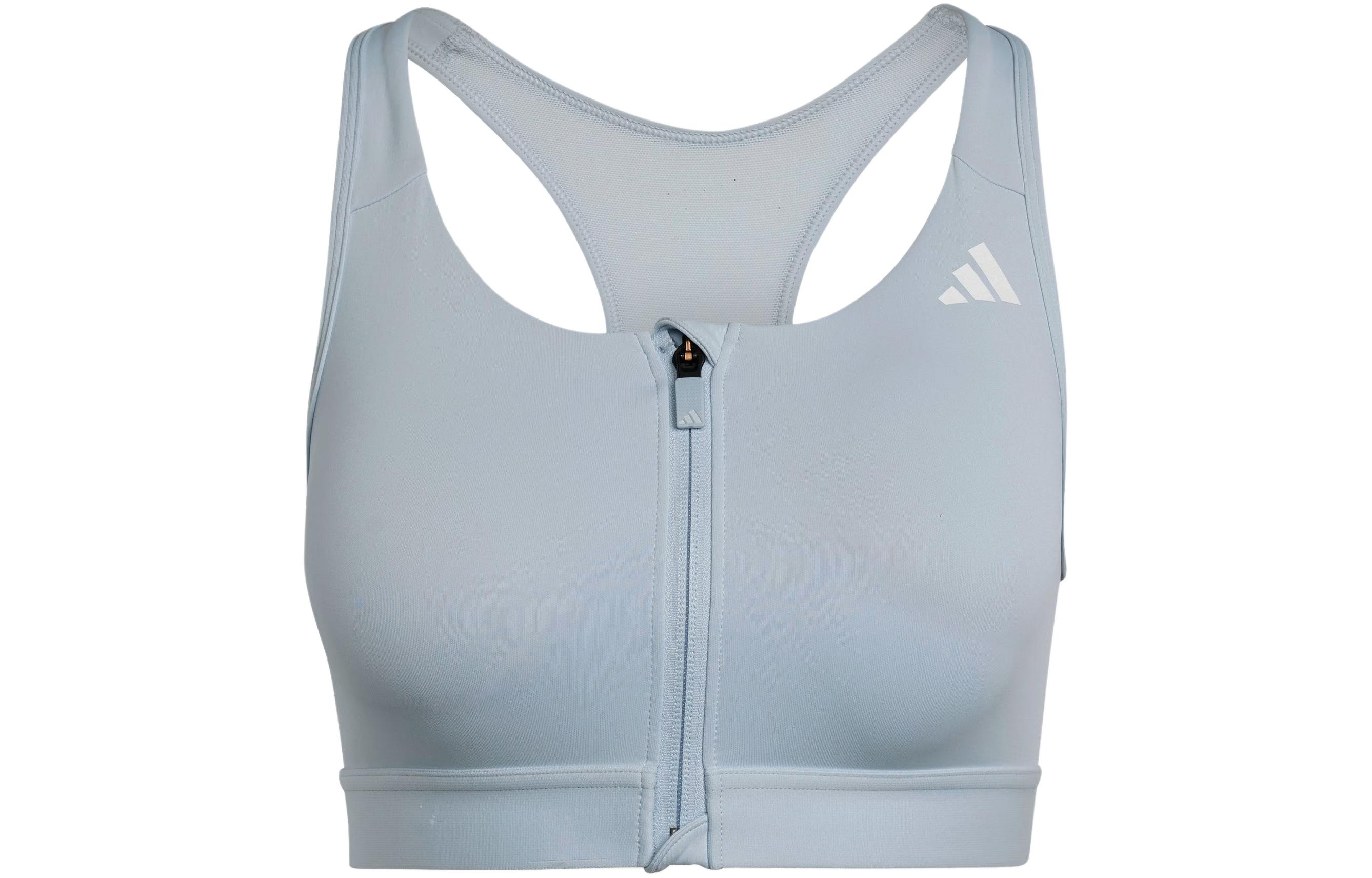 Adidas Powerreact Medium Support Zip Bra Sports Underwear Women s Light Blue IX4940 A/SAB