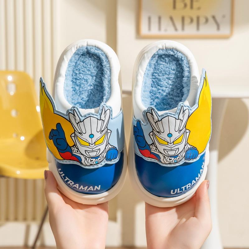 

New Ultraman Tiga and Cerro Winter Boys Cartoon Indoor Warm Non-Slip Thick-Soled Home Shoes Children s Cotton Slippers 28-29（Inner Length17CM