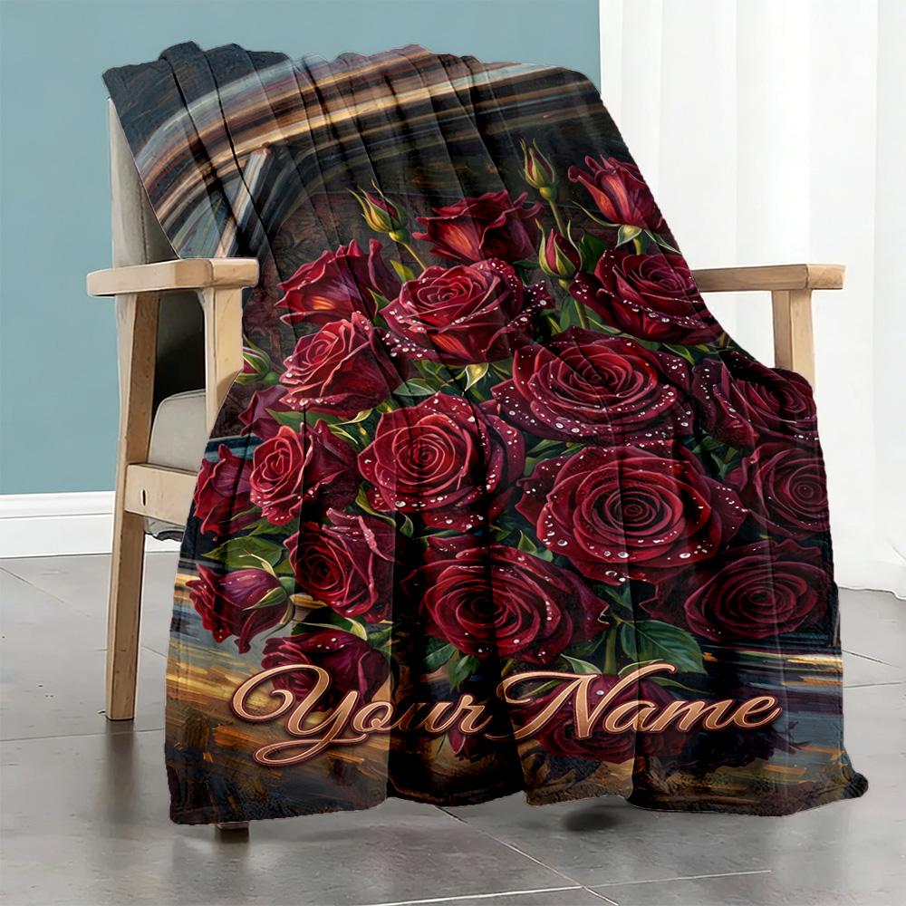 Rose Personalized Name Blanket Throw Personalized Blanket Soft & Cozy Perfect for Seaside Bedding Sofa Livingroom for All Occasions
