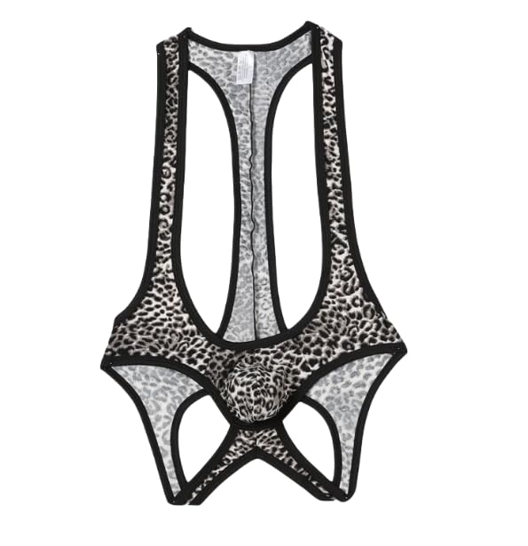 IPENNYE Wild and Sexy Leopard Gift Men's V-neck Suspenders, T-Back Pants, Print, Men's Underwear, G-String, High-Leg, Low-Rise, Erotic, Extreme,