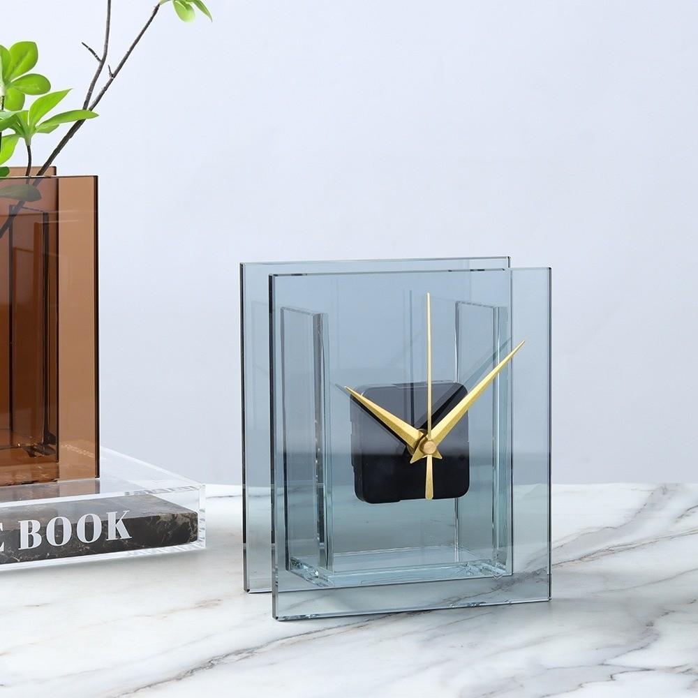 Minimalist Crystal Glass Clock Nordic Style Square Table Clock  Desk Decoration