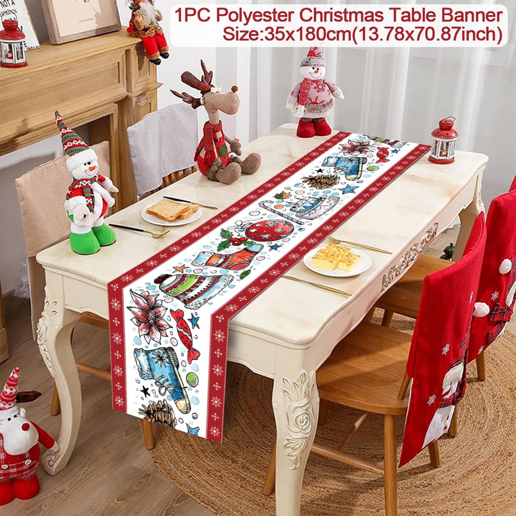Christmas Table Runner Cloth Merry Christmas Decoration for Home 2024 Tablecloth Xmas Ornament Navidad Natal New Year Gift 2024