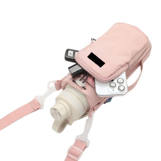 

Сумка для бутылок с водой через плечо, сумка для переноски бутылок на открытом воздухе с регулируемым плечевым ремнем, сумка для смартфона на молнии через плечо розовый