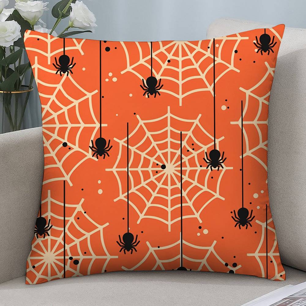 Happy Halloween scary spider web Pillow Case Short plush Double-sided Print Square Throw Pillow Covers Sofa Home Cushion Decor