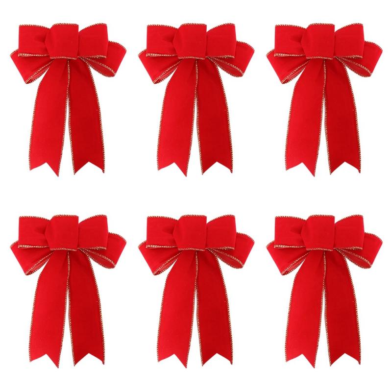 6 Pieces Christmas Bows Holiday Christmas Wreaths Bows Xmas Tree Decoration Bowties DIY Gift Wrapping for Home Party Decor