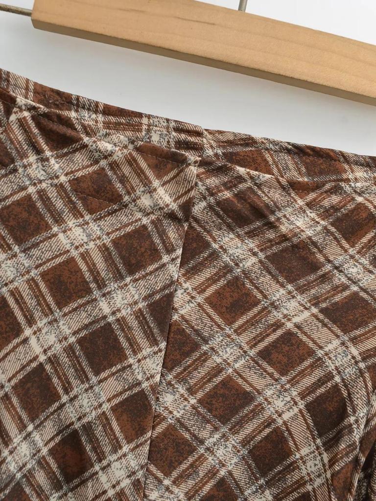 Triangle Panel High-Waisted Plaid A-Line Skirt - Women's Autumn/Winter Retro Style