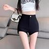 Women's Black High Waist Wide Leg Slim Fit Autumn Shorts