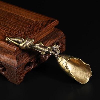 Nova pequena pá de chá mini espátula de chá colher de lótus colher de chá de cobre puro acessórios para casa de chá