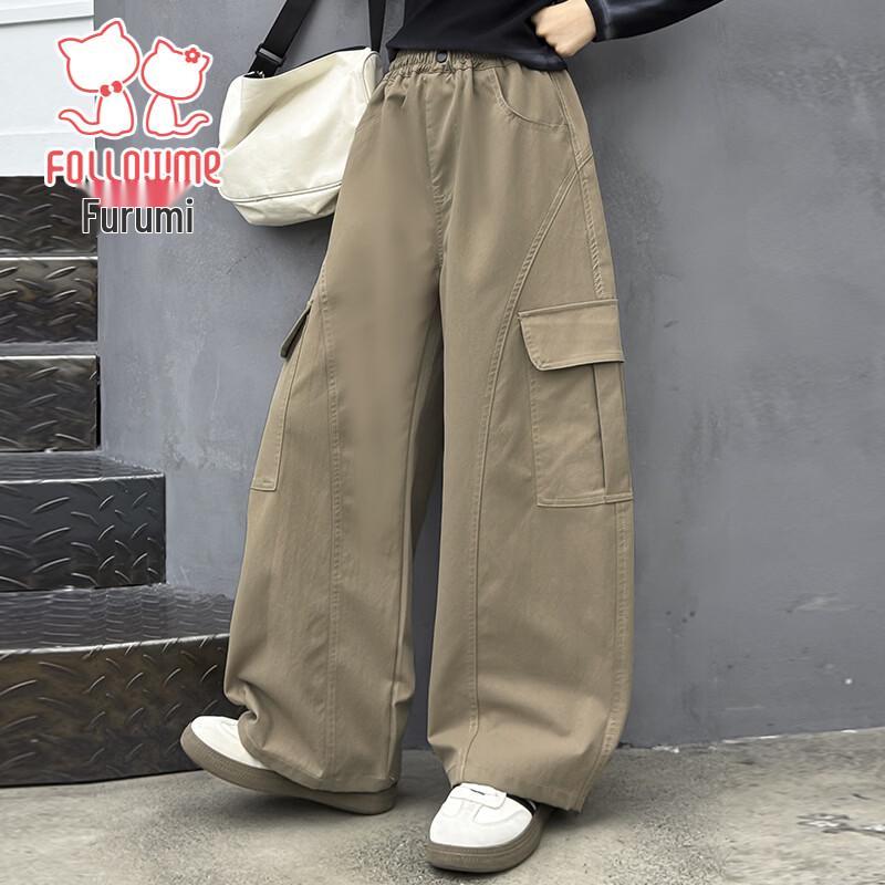 Fuluomi Girls  Loose Casual Cargo Wide-Leg Pants 150