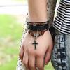 Beaded Cross Leather Bracelet Real Leather Bracelet Punk Style