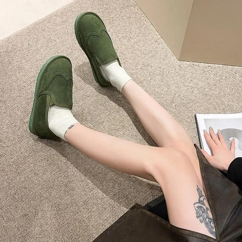 Fashion Round Toe Shoes for Woman Elegant With Low Heels Fashion 2024 Women's Snow Boots Plush on Offer Large Size Warm New Rock Gyaru