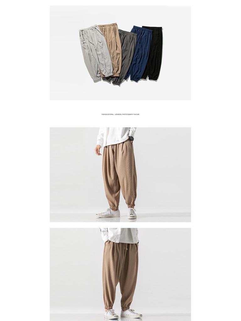 Men's Chinese Style Cotton Linen Joggers - Plus Size Loose Casual Harem Pants for Spring/Summer