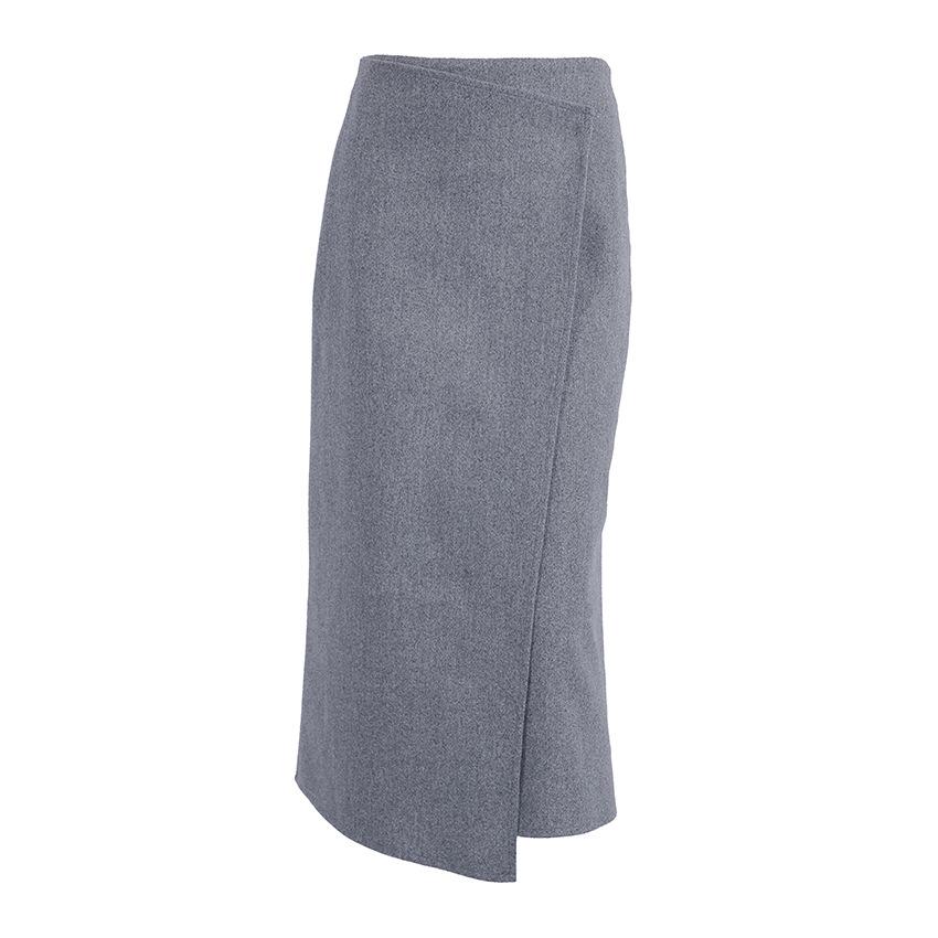 2026 autumn and winter flower gray high-waisted skirt women's niche irregular split fork medium and long commuter temperament a-word skirt