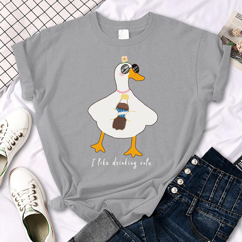 Sunglasses Drink Duck Design Women Tee Shirts Summer Comfortable T-Shirt Casual Crewneck Clothes Hip Hop Soft Woman Short Sleeve