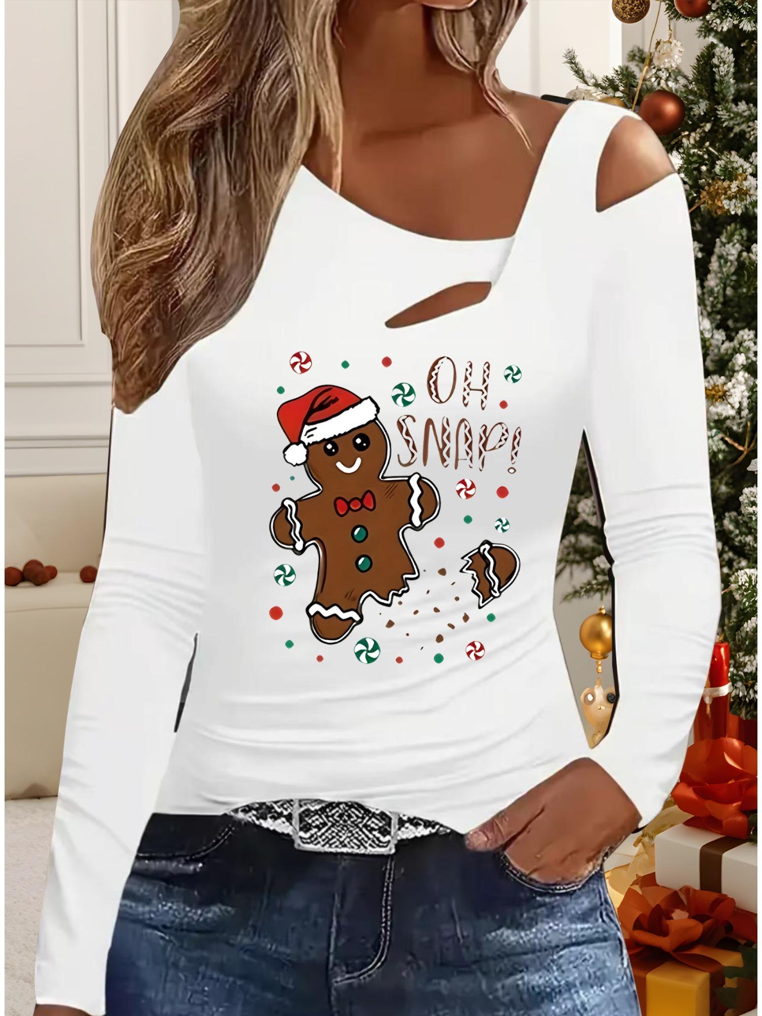 

Осень и Зима Женский Новый Повседневный Топ с Длинным Рукавом Рождественский Узор Идеальный Подарок на Хэллоуин Рождество Футболка XXL белый