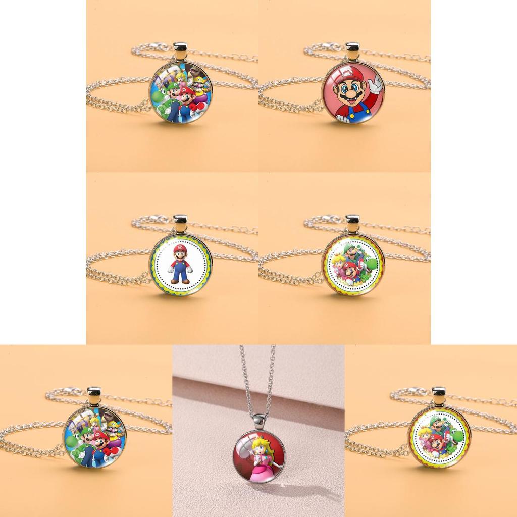 Adorable Cartoon Mario Necklace With Charming Princess Peach Pendant For Stylish Sweater Accessory