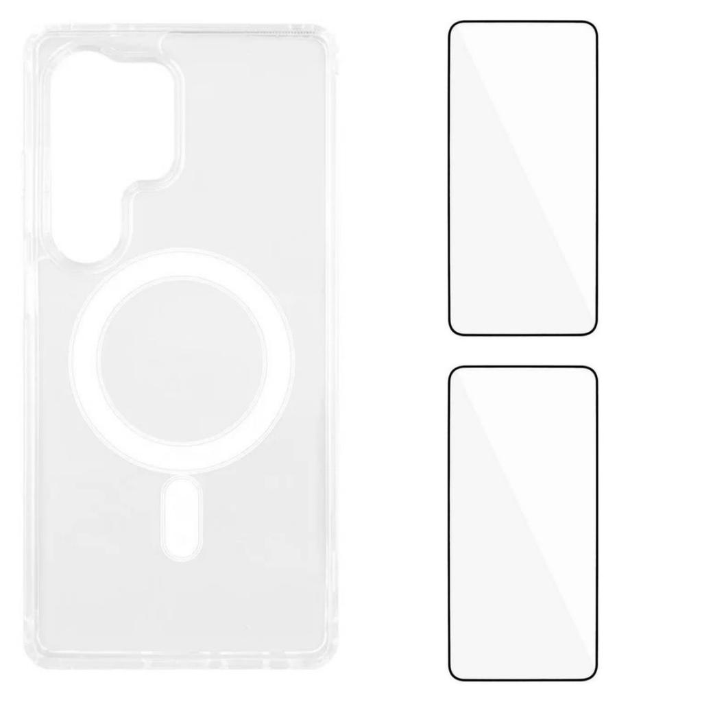 For Samsung Galaxy S24 Ultra Clear Case WANLONFENG LM1 Series Compatible with MagSafe with 2Pcs Screen Films (Big Lens Hole)