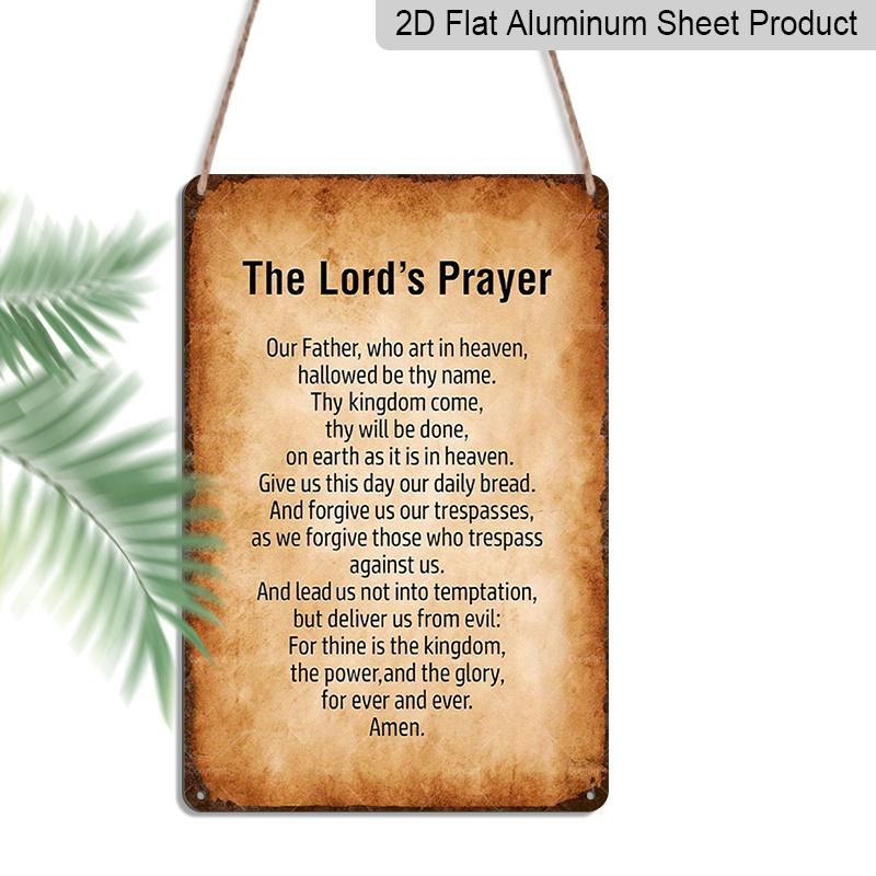 

2D Flat Lord s Prayer Inspirational Aluminum Metal Tin Sign, 12x8 Inch Beige Minimalist Wall Art Decor, Easy Hanging Decorative Plaque for Home 20*30cm