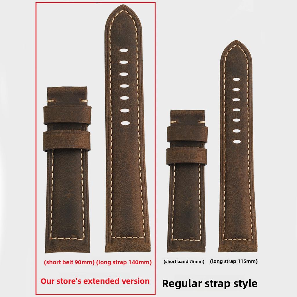 Extended matte crazy horse Frosted leather watchband 22m 24mm For Pam111 441 Hamilton Tissot Omega Casio men Vintage watch strap
