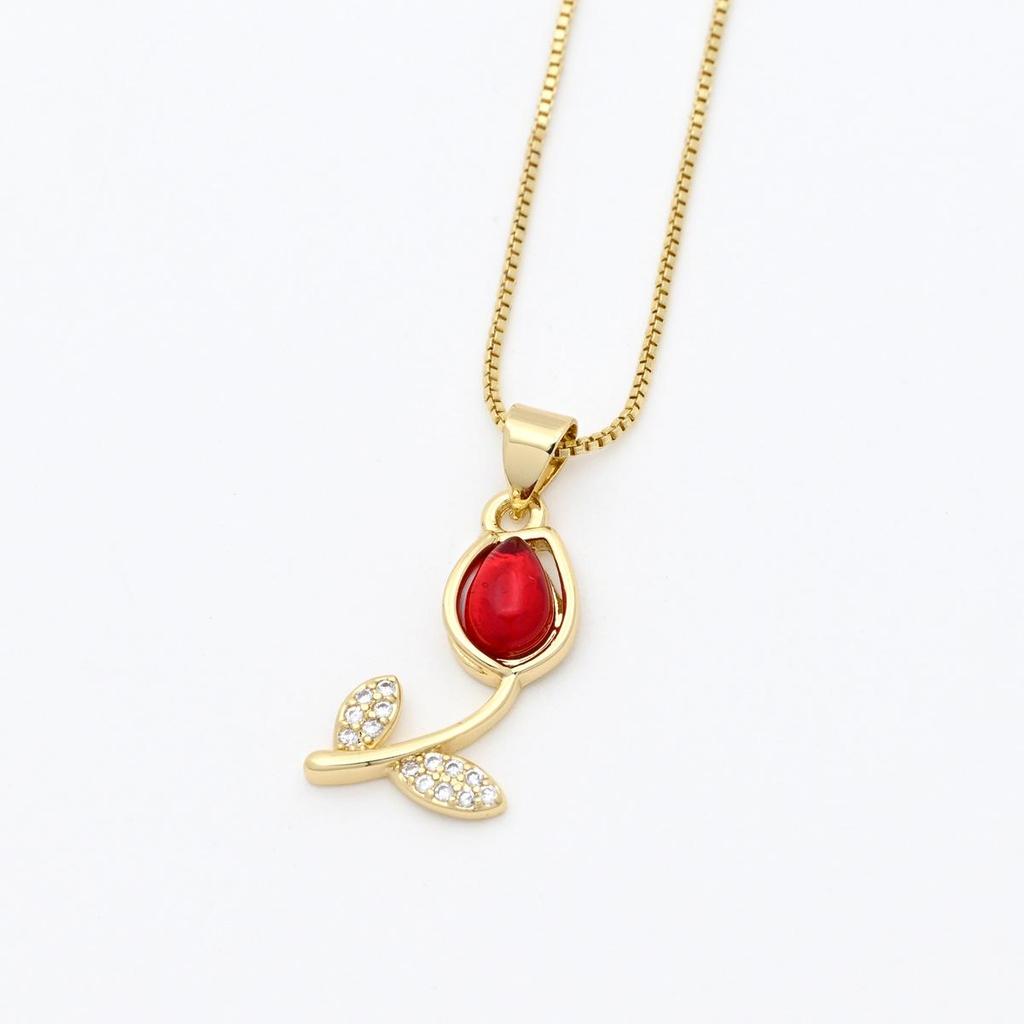 Zirkonia Tulpe Sonnenblume Anhänger Halskette - Luxuriöse Damen Schlüsselbein Kette Accessoires