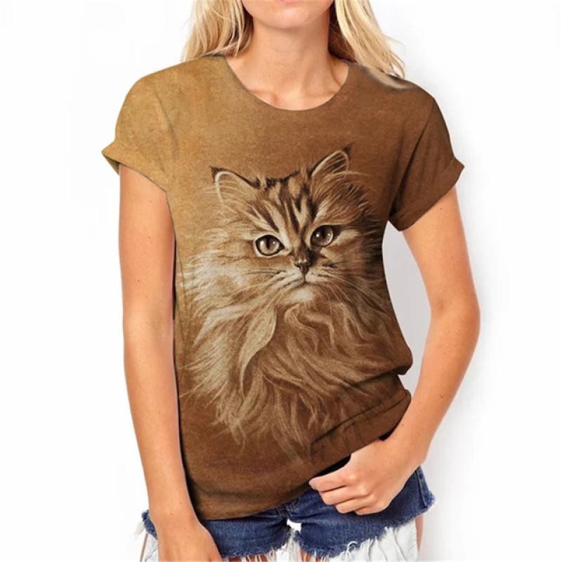 Wszechstronny Zabawny Wielokolorowy Nadruk 3D Damski T-shirt Krótki Rękaw Lato Casual Seksowny Dekolt w Serek Personalizowany Damski Damski Top Odzież