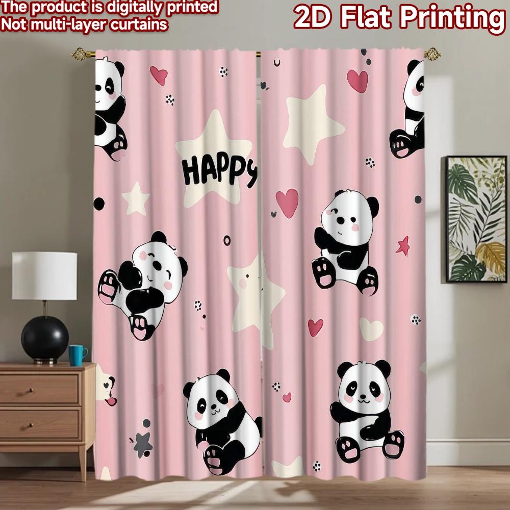 2D flat Photography Backdrop Tapestry Cute Pandas and Stars 100% Polyester Birthday Party Perfect for Suitable for parties 60×150cm
