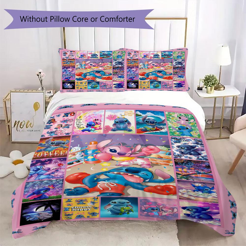 Stitch Cartoon Prints bedding, duvet cover and pillowcases, birthday gift (1 duvet cover + 2 pillowcases, pillow insert not included)JM001