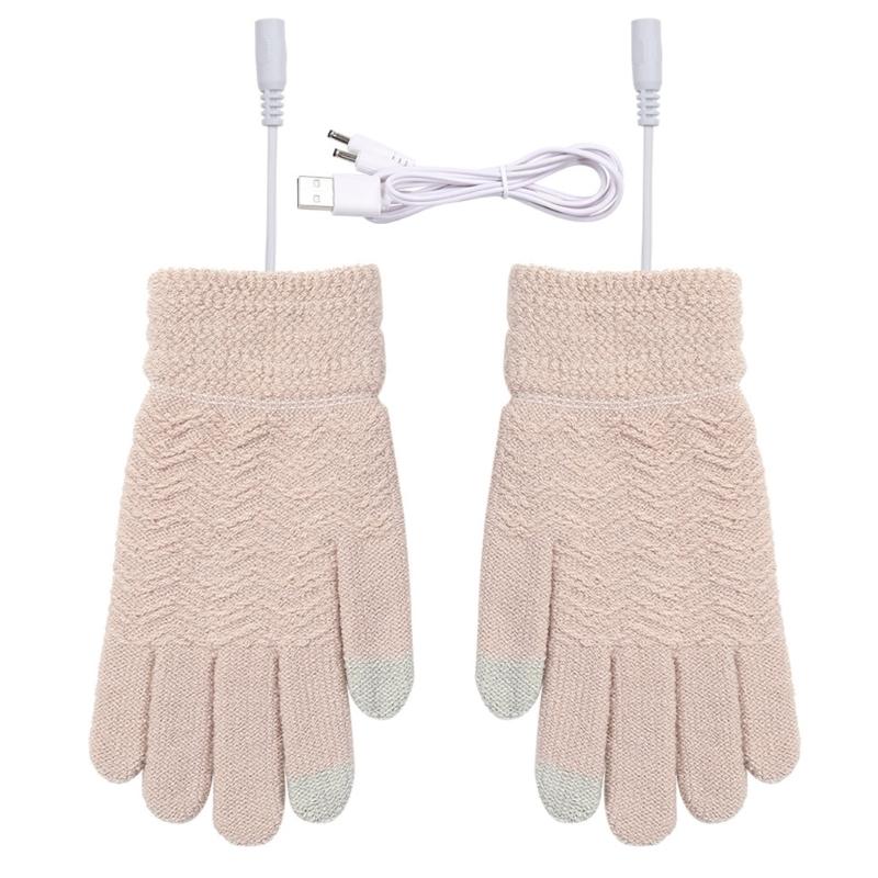 Winter Heating Gloves USB Heated Screentouch Finger Gloves for Sport Activity Full Finger Knit Ski Gloves for Men Women