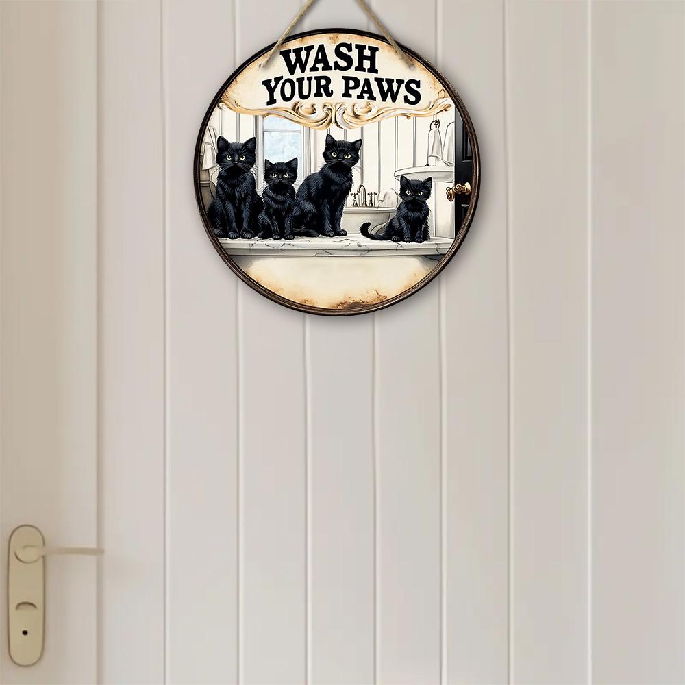 2D Flat Hanging Decorative Signs, Interior Wall or Door Decoration, Garden Decoration, the Pattern Is Four Black Cats, a Housewarming Gift for Friends