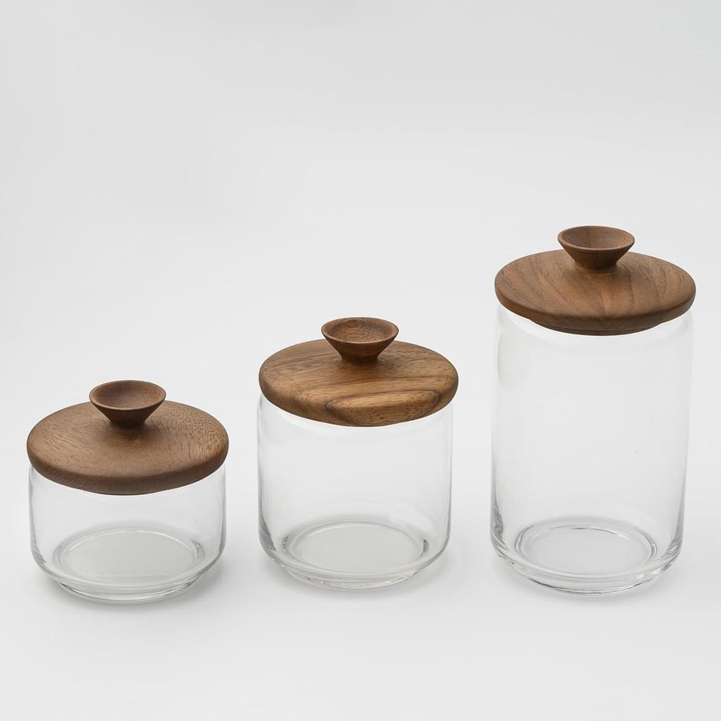 ChaBatree HIS Sprout Jar, Small, 0.35L, Glass Storage Container with Acacia Wood Lid and Gasket