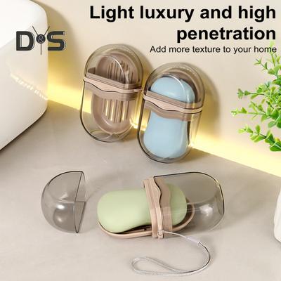 Travel Soap Case Transparent Design Compact Portable Leakproof Soap Holder with Lid Soap Dish with Drainage Tray