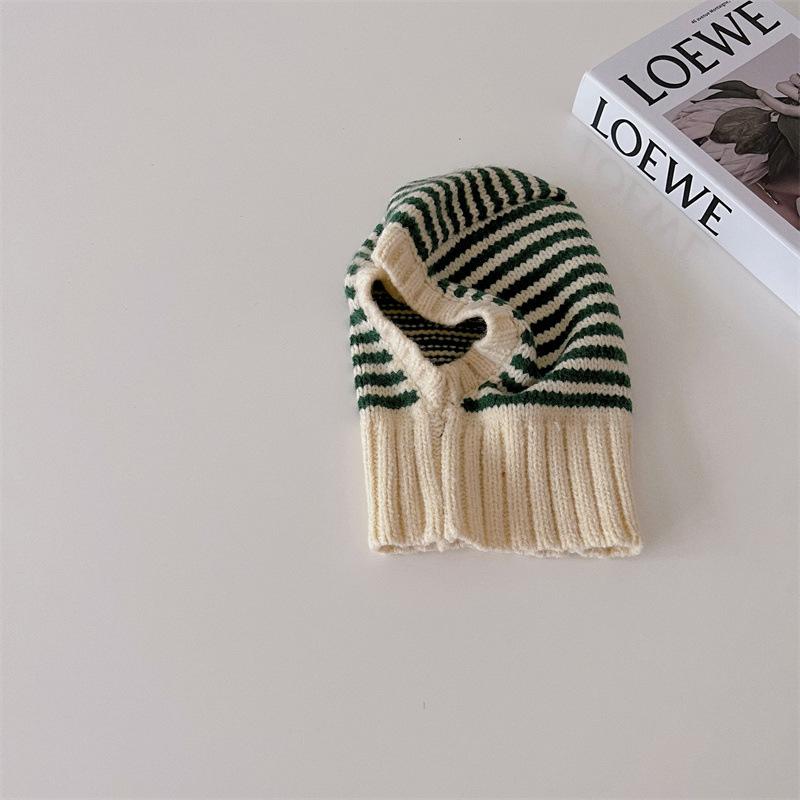Winter Kids Scarf One-Piece Hat Fashion Striped Knit Ear Protection Hats Children Balaclava Headgear  Baby Hooded Beanie