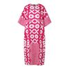 Plus Size Summer Women 3/4 Sleeve Floral Striped Print Casual Loose Long  Maxi Robe Dress