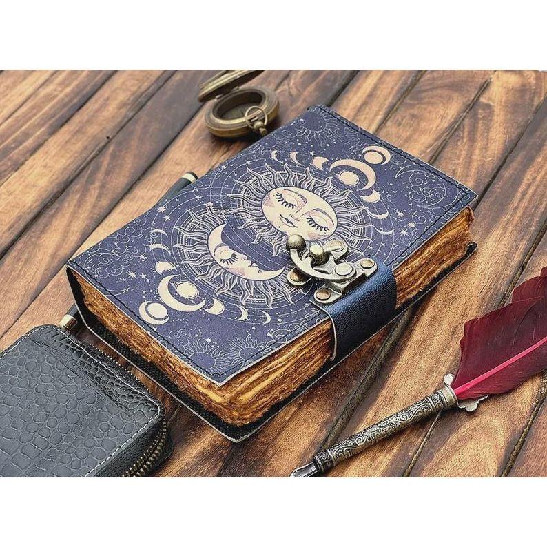Sun & Moon Leather Journal: Vintage Spell Book, Grimoire, Book of Shadows