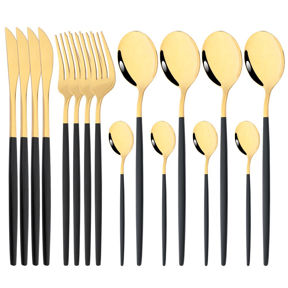 16Pcs Dinnerware Knife Fork Coffee Spoon Cutlery Set  Flatware Stainless Mint Green Gold Steel Silverware Tableware Set