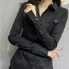 Frühling frauen Langarm Grün Shirts Herbst Büro Dame Tasche Blusen Frauen Button Up Tops
