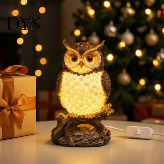 Resin LED Table Lamp for Bedside 3D Animal Night Light, Dolphin Owl Lion Sculpture Decorative Desk Light Lamp, USB Decor Bedroom, Warm Glow