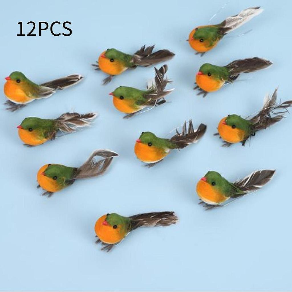 12x Artificial Birds for Photography, Decorative Christmas Tree Ornaments, Fake