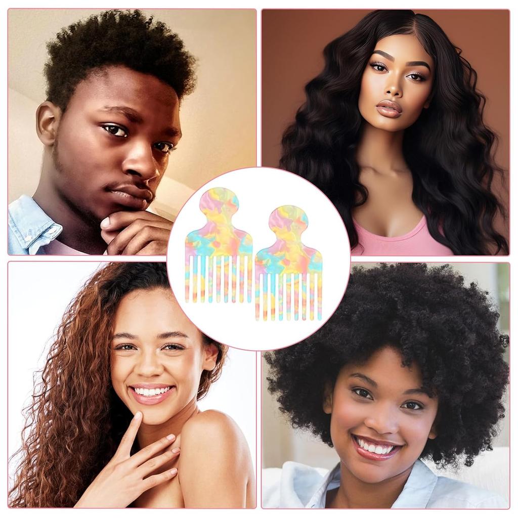 Hair Picks for Curly hair, 2pcs Afro Acetate Pick Comb, Fine-Tooth Comb Colorful, 4.72 Inch Curly Picks Long Wide Tooth Detangling Styling Reducing