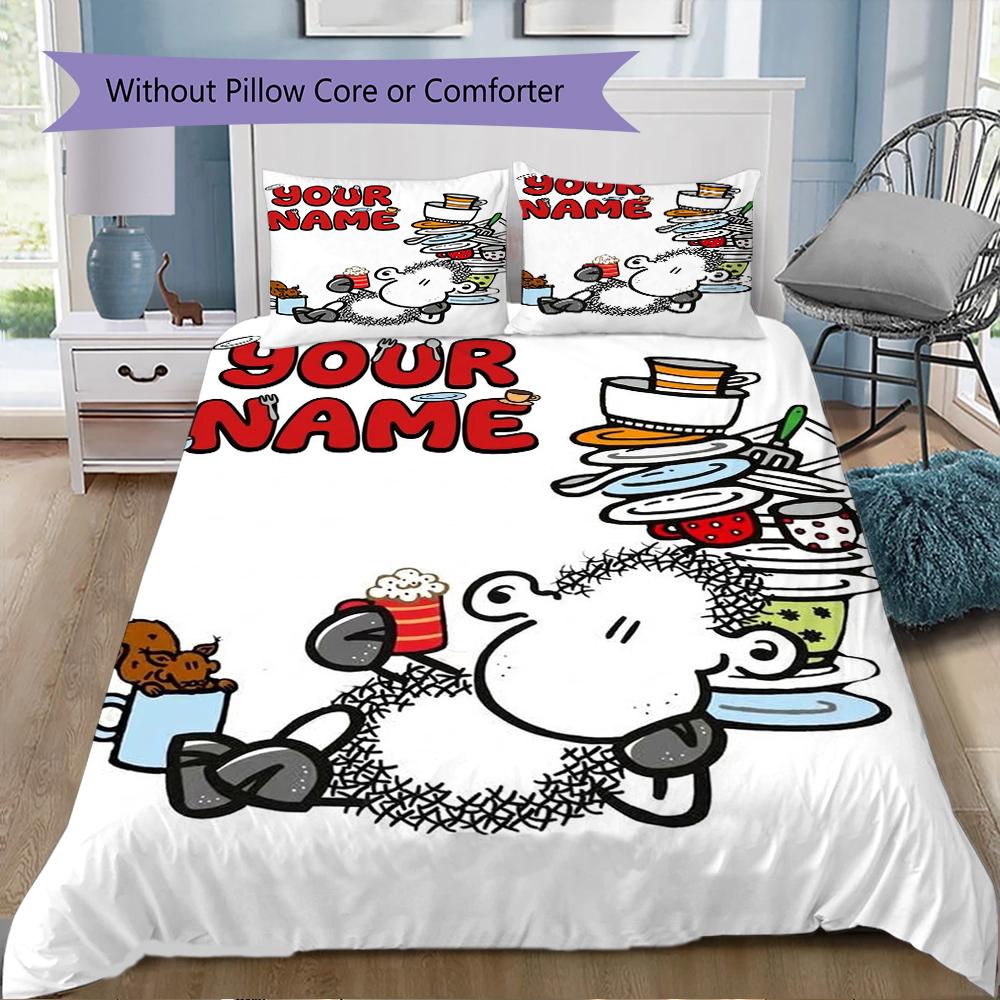 Custom Name Sheepworld Pattern Bedding Uilt Set Uilt Cover Pillowcase Home Decoration Birthday Gift (1*duvet Cover+2*pillowcase Without Core)