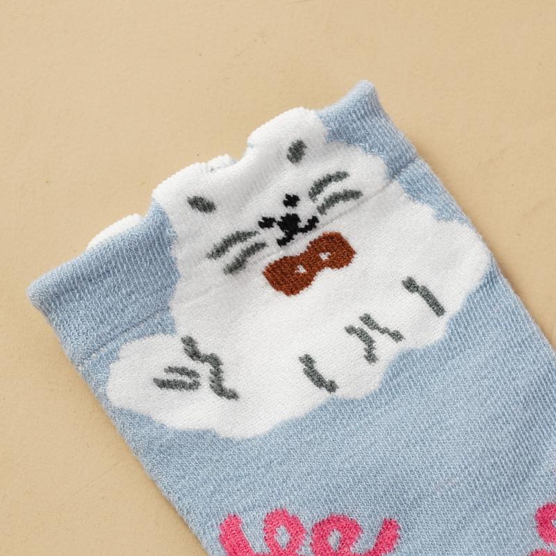 1/5 Pairs Women's Cute Cartoon Mid Calf Socks Pure Sotton Skin-friendly Breathable Mid-tube Socks Suitable for All Seasons