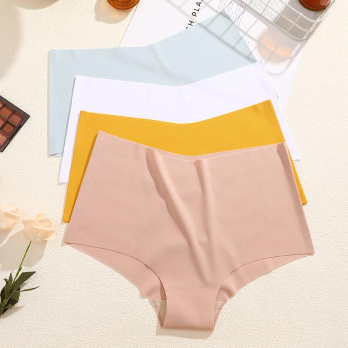 FINETOO Majtki bezszwowe Ice Silk dla kobiet z wysokim stanem i wzorem V Bielizna w jednolitym kolorze Miękka wygoda