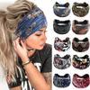 Nowe Boho Flower Print szerokie opaski Vintage Knot elastyczny turban Headwrap dla kobiet dziewczynki bawełna miękka chustka akcesoria do włosów