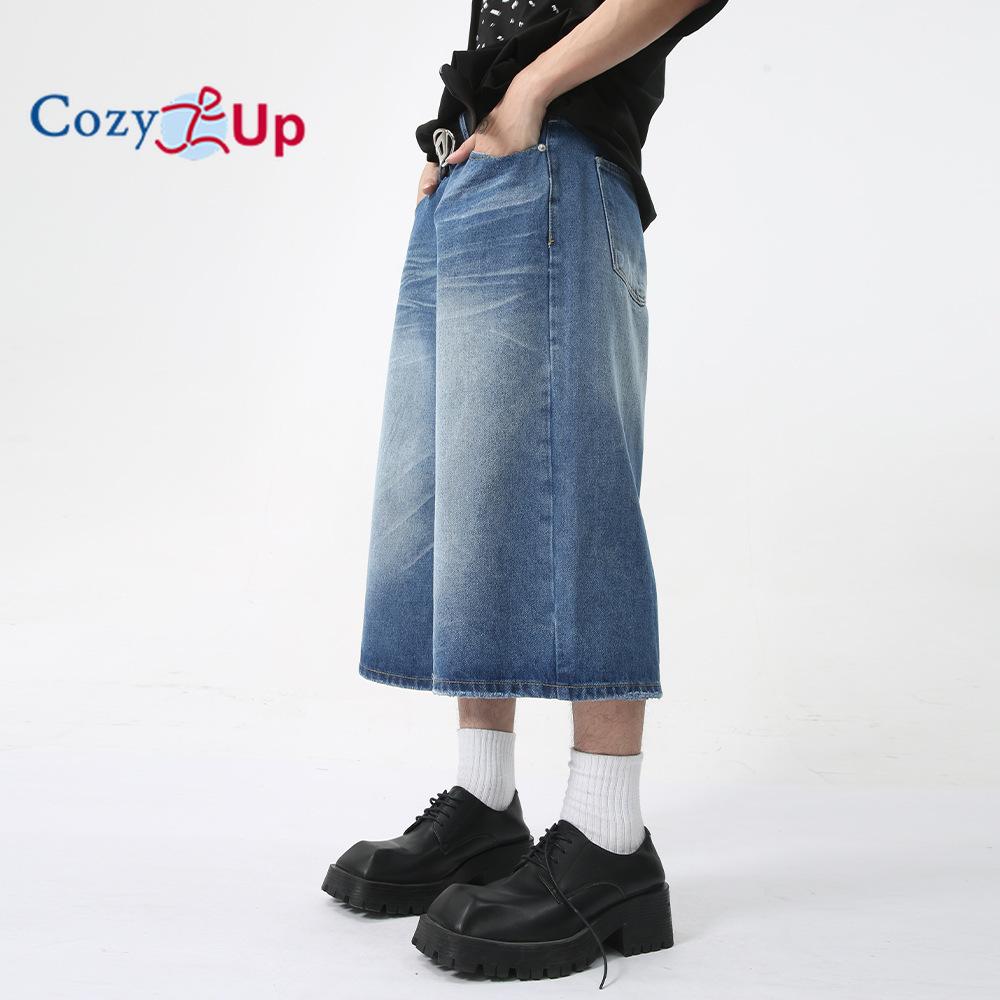 Cozy Up Men's Loose Hip Hop Cropped Jeans Work Denim Shorts with Cargo Pockets