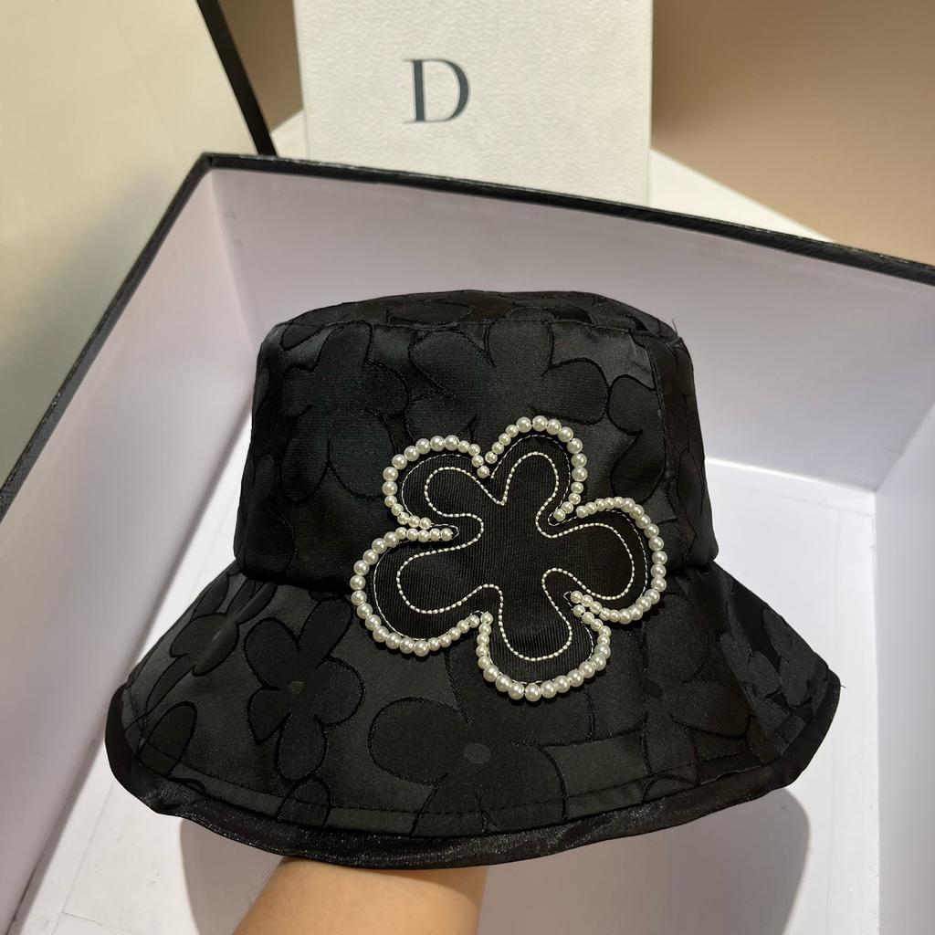 Ins Small Fragrant Wind Pearl Flower Casual Bucket Hat Fashion Spring and Summer Embroidery Jacquard Foldable Sun Hat